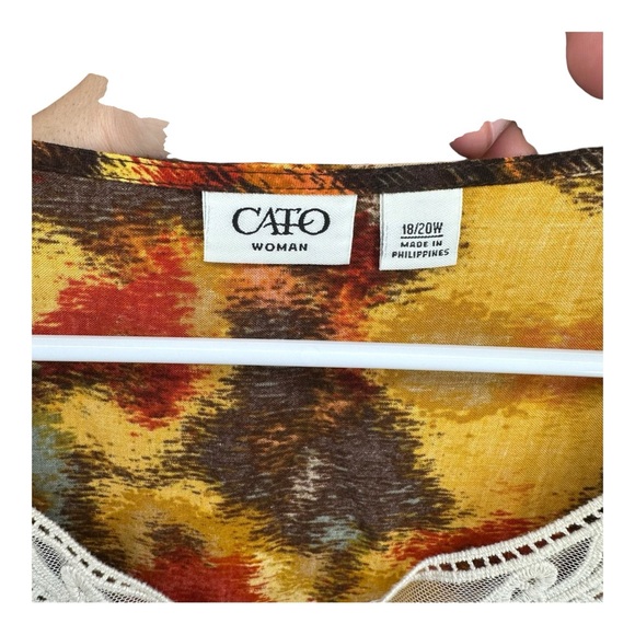 Cato 18/20W Yellow Brown Top Bohemian Gypsy Crochet Lace Hippie Fairy Ar… - Picture 3 of 10